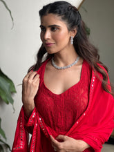 Mahogany Red Mirror Work Chikankari Kurta Set (Set of 3)